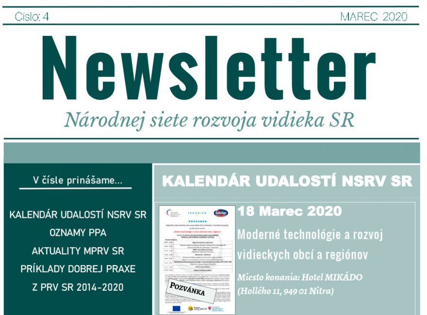 NEWSLETTER Národnej siete rozvoja vidieka SR | 04/2020