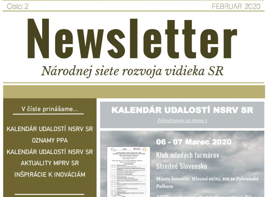 NEWSLETTER Národnej siete rozvoja vidieka SR | 02/2020
