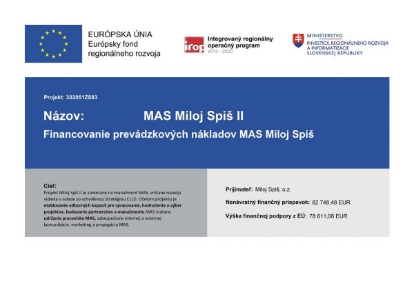 Financovanie prevádzkových nákladov MAS Miloj Spiš, o.z. II