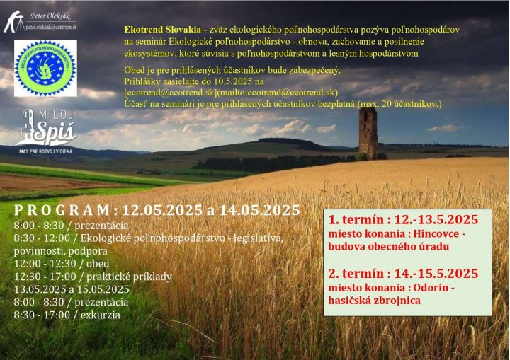 Pozvánka na seminár &quot;Ekologické poľnohospodárstvo - obnova, zachovanie a posilnenie ekosystémov&quot;