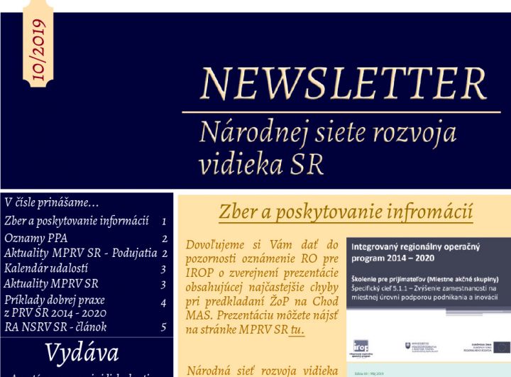 NEWSLETTER Národnej siete rozvoja vidieka SR | 10/2019