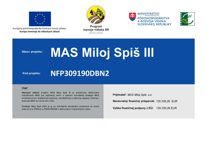 Financovanie prevádzkových nákladov MAS Miloj Spiš, o.z. III
